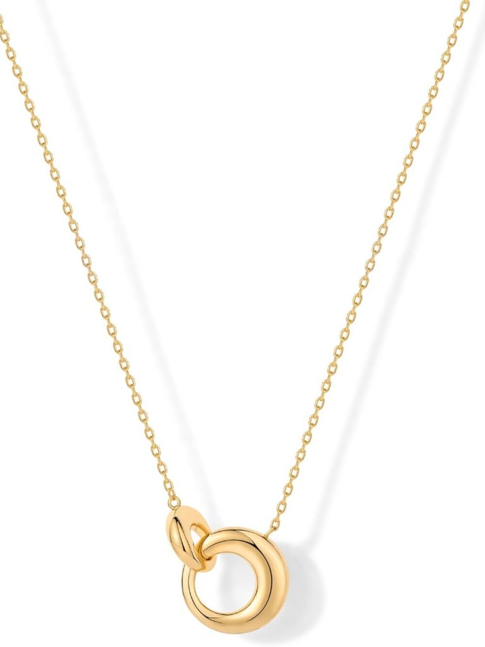 14K Gold Plated Dainty Interlock Pendant Necklace for Women | Circle Link Pendan